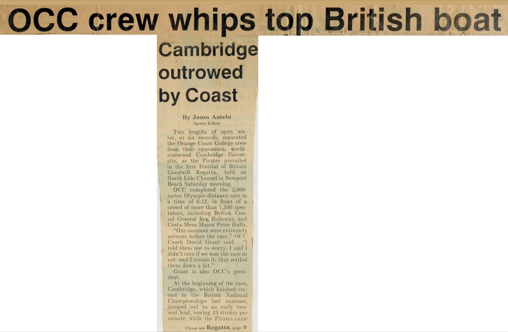 A newspaper clipping reads - 快播视频 crew whips top British boat